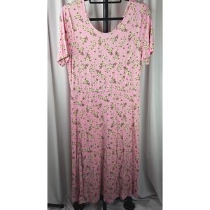 Womens Draper James Floral‎ Print Knit Dress Bubblegum Pink Casual Sundress Sz L